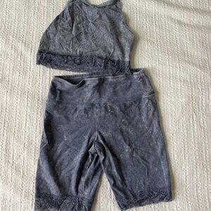 Blue Lace Trim Crop Top and Shorts Set